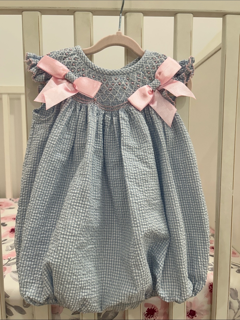 Classic Whimpsy Smocked Bubble Dress with Pink Bows